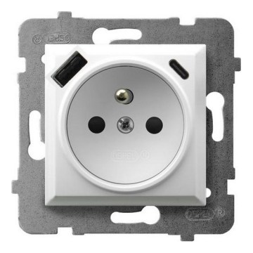 Ospel - Priză de perete fără ramă 230V + 1xUSB-A + 1xUSB-C ARIA albă