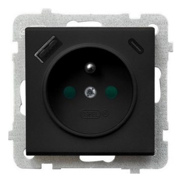 Ospel - Priză de perete fără ramă 230V + 1xUSB-A + 1xUSB-C SONATA neagră