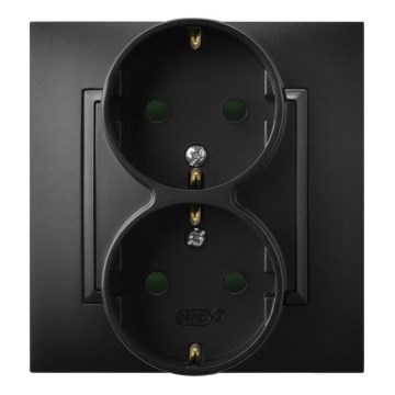 Ospel - Priză dublă casnică cu ramă Schuko 230V ARIA, neagră