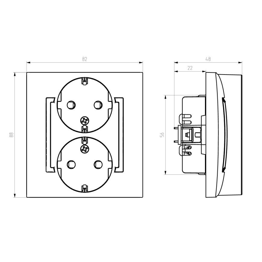 Ospel - Priză dublă casnică cu ramă Schuko 230V ARIA, neagră