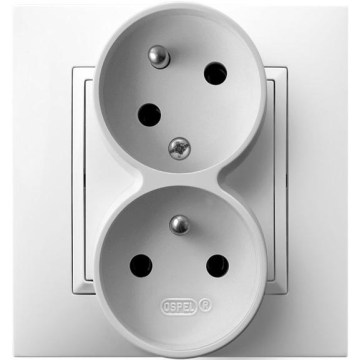 Ospel - Priză dublă de perete cu ramă 230V ARIA albă