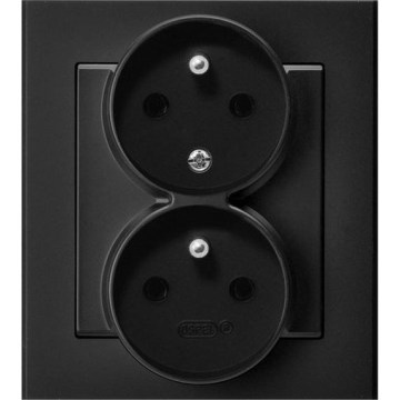 Ospel - Priză dublă de perete cu ramă 230V SONATA neagră