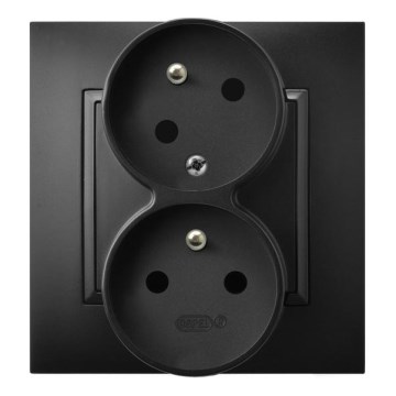 Ospel - Priză dublă de perete pentru uz casnic cu ramă, 230 V, ARIA, negru