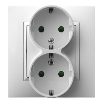 Ospel - Priză dublă de perete Schuko cu ramă, 230V, ARIA, albă