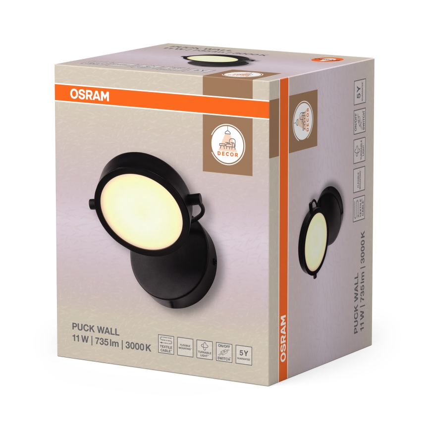 Osram - Aplica de perete LED DECOR PUCK, 11 W, 230 V, negru