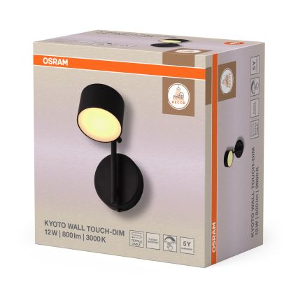 Osram - Aplică de perete tactilă LED reglabilă DECOR KYOTO LED/12W/230V CRI 90 neagră