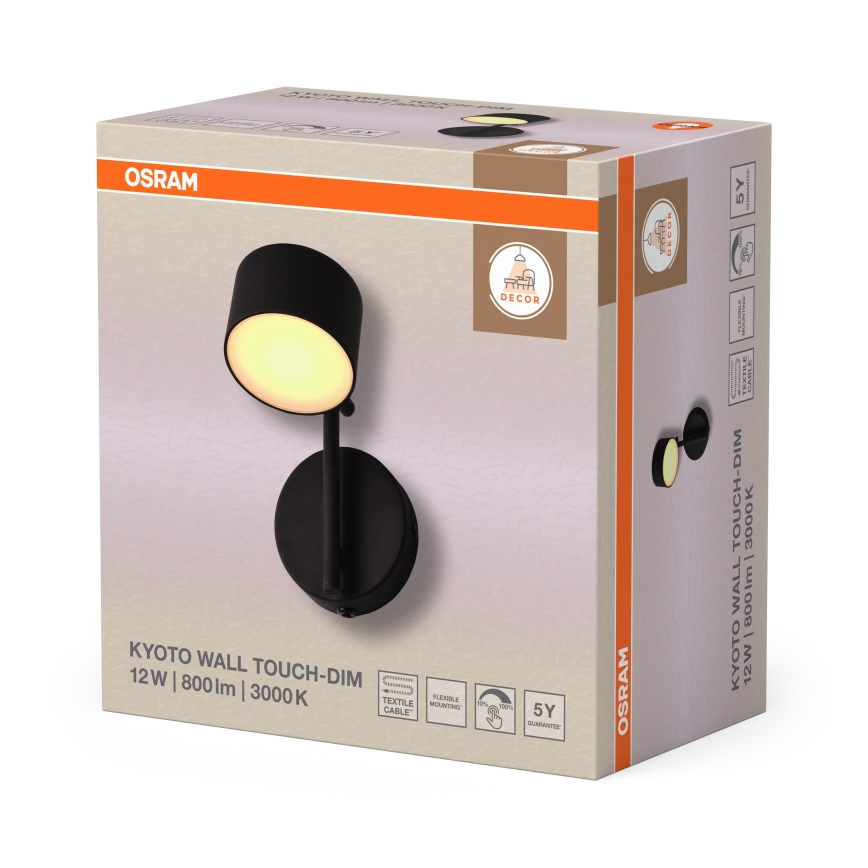 Osram - Aplică de perete tactilă LED reglabilă DECOR KYOTO LED/12W/230V CRI 90 neagră