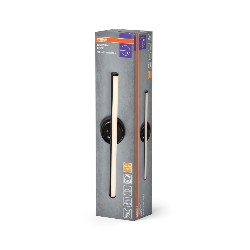 Osram - Aplică de perete LED reîncărcabilă, tactilă și reglabilă NIGHTLUX LED/1,8W/5V, negru