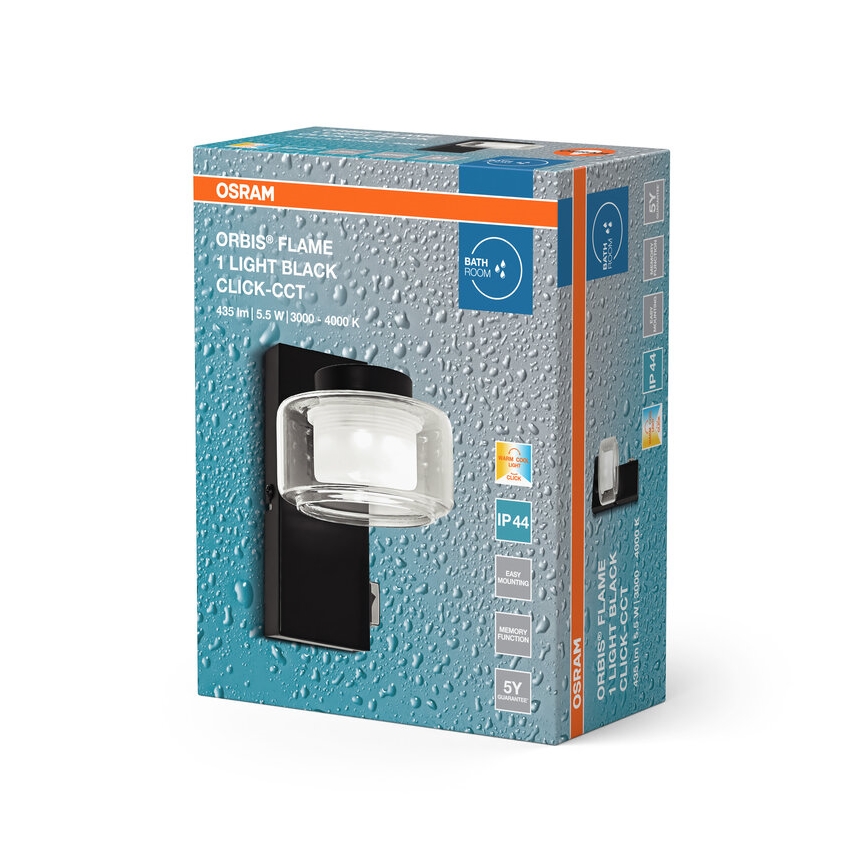 Osram - Aplica LED de baie ORBIS FLAME, 5,5 W, 230 V, 3000/4000 K, IP44, negru