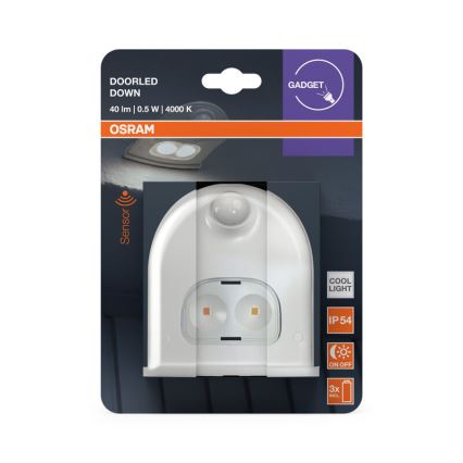 Osram - Aplică LED de exterior cu senzor DOORLED, 0,5 W, 3x AA, IP54, alb