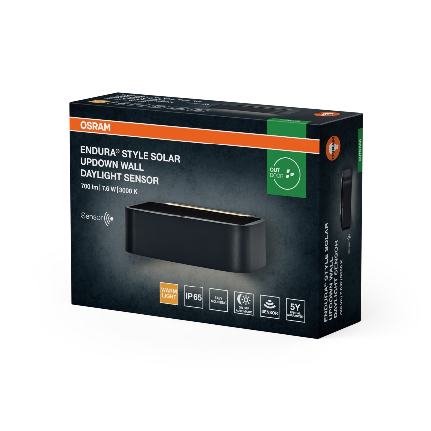 Osram - Lampă solară de perete LED cu intensitate reglabilă ENDURA STYLE, 7,6W/4,2V, 2000 mAh, IP65, antracit