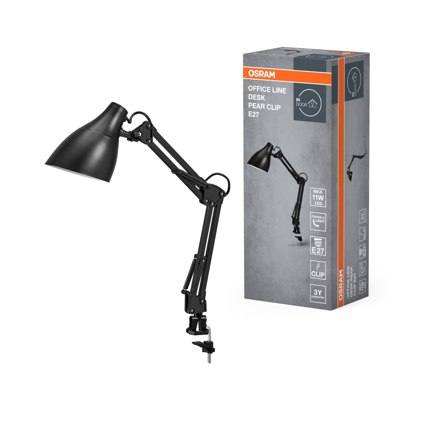 Osram - Lampă de birou DESK LINE cu clemă, 1xE27/11W/230V, neagră