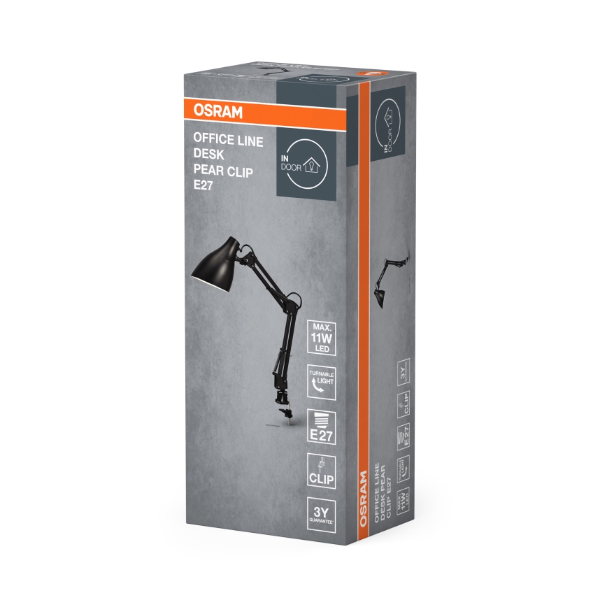 Osram - Lampă de birou DESK LINE cu clemă, 1xE27/11W/230V, neagră