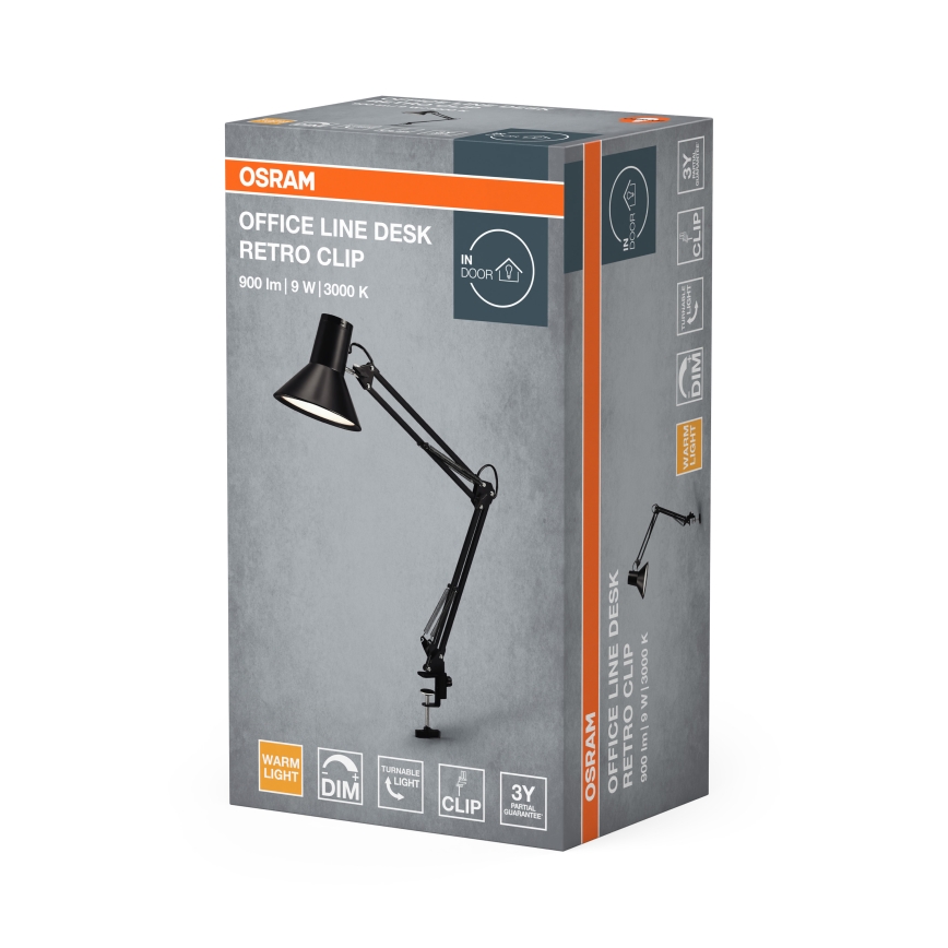 Osram - Lampă de birou LED reglabilă cu clemă Office Line LED/9W/230V 3000K neagră