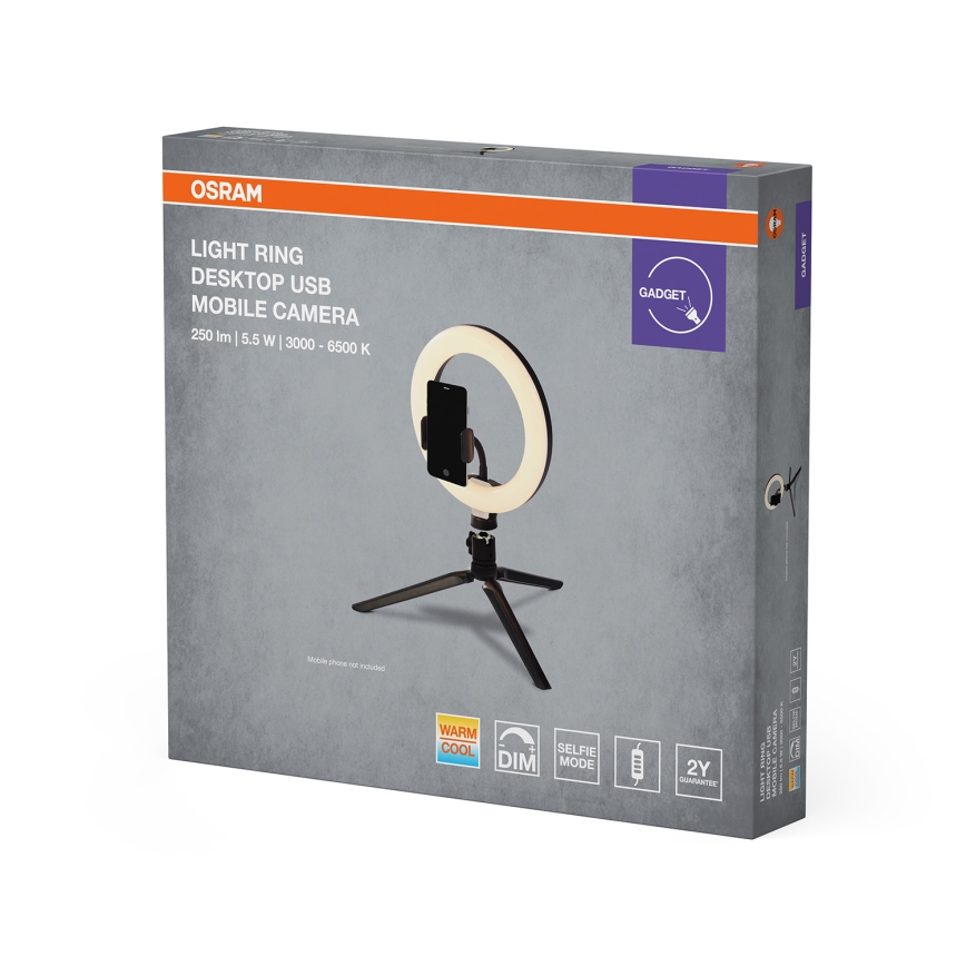 Osram - Lampă de birou LED dimabilă, cu stativ și suport pentru vlogging, LED/5,5W/USB, 3000-6500K, 210 mAh
