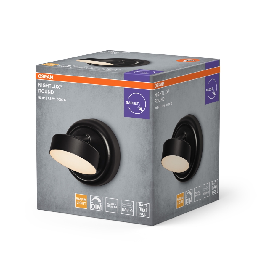 Osram - NIGHTLUX Aplică de perete LED tactilă, reîncărcabilă și reglabilă, LED/1,8W/5V, negru