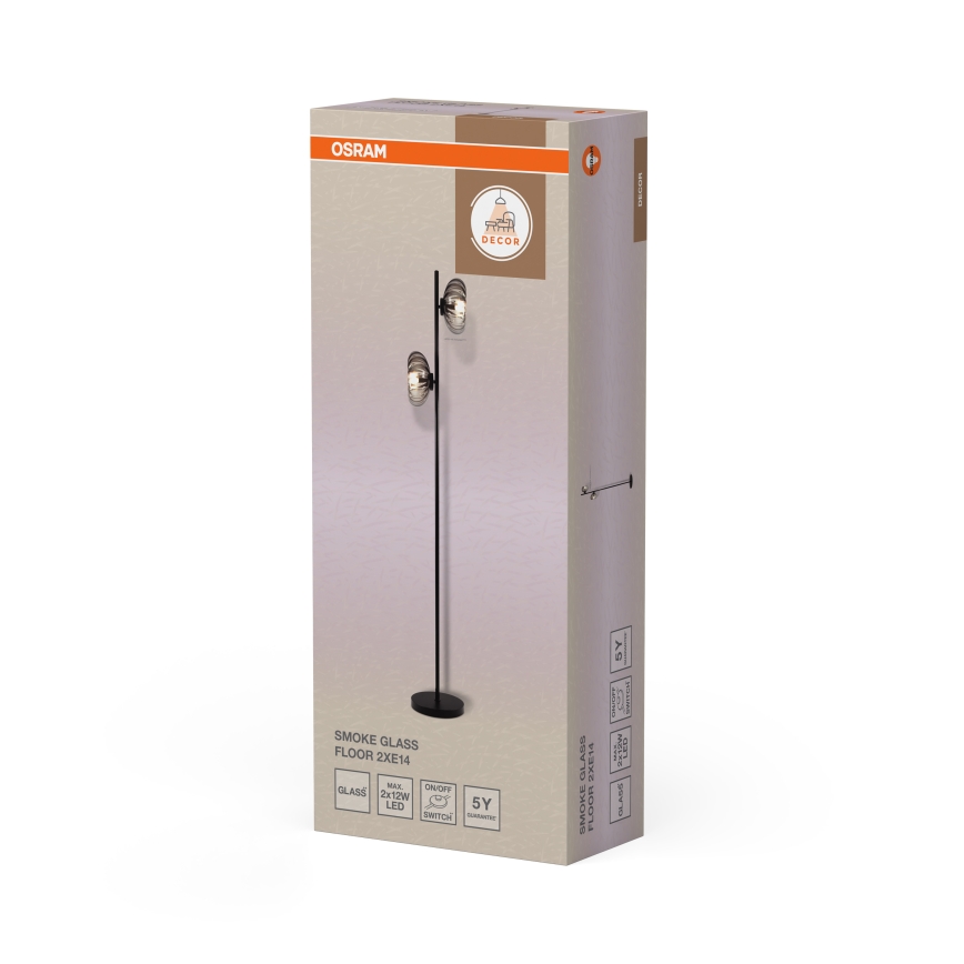Osram - Lampă de podea DECOR SMOKE 2xE14/12W/230V negru/gri fumuriu