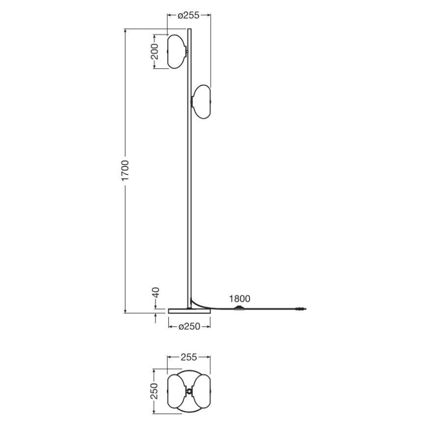 Osram - Lampă de podea DECOR SMOKE 2xE14/12W/230V negru/gri fumuriu