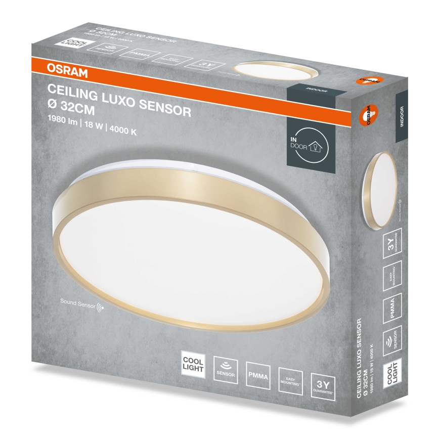 Osram - Plafonieră LED CEILING LUXO cu senzor de amurg, 18 W, 230 V, Ø 32 cm, aurie