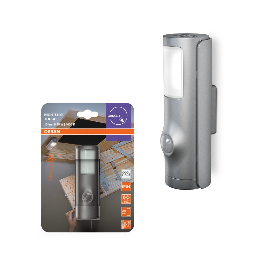 Osram - Lampă de veghe LED cu senzor NIGHTLUX LED/0,35W/3xAAA IP54 argintie