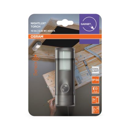 Osram - Lampă de veghe LED cu senzor NIGHTLUX LED/0,35W/3xAAA IP54 argintie