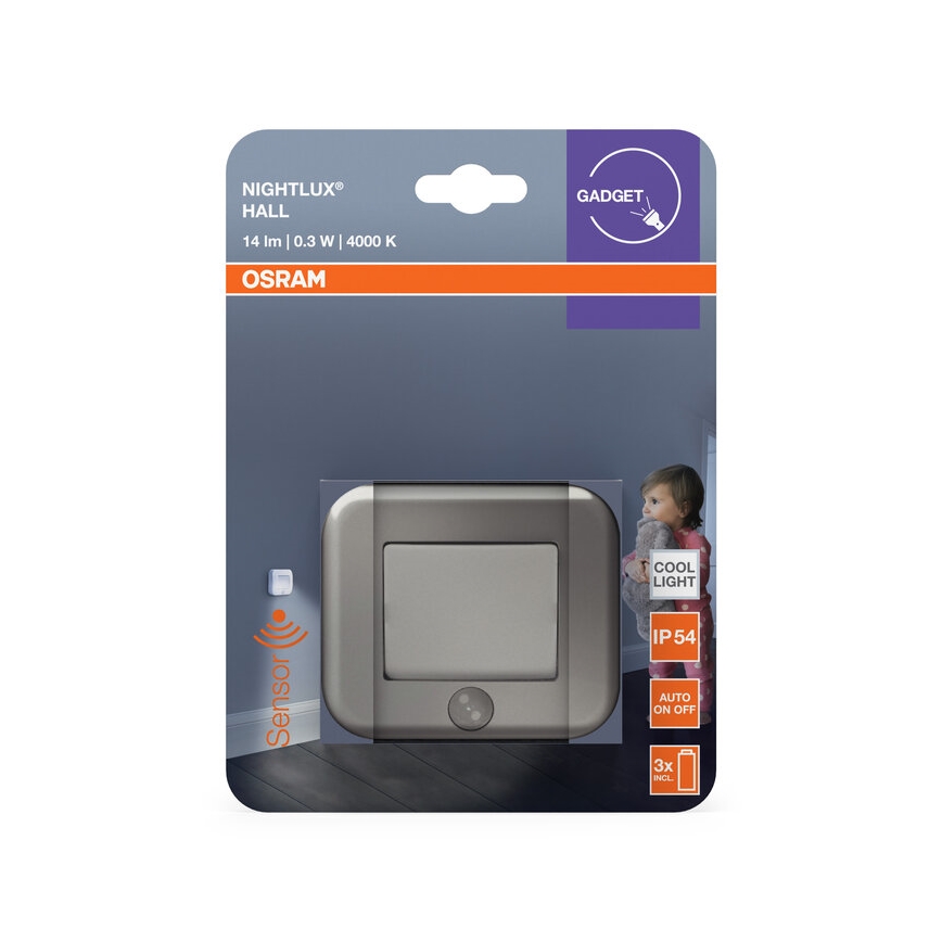 Osram - Lampă de veghe cu senzor NIGHTLUX LED/0,3W/3xAAA IP54 argintie