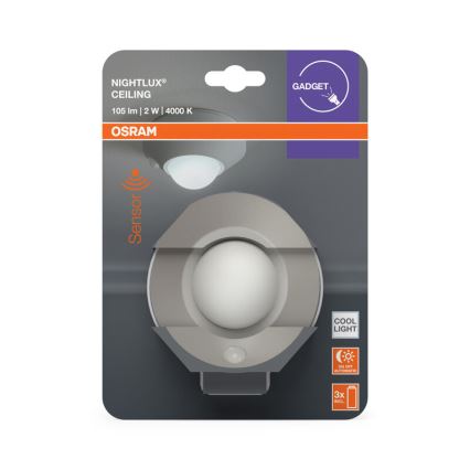 Osram - Lampă LED de orientare cu senzor NIGHTLUX, LED/2W/3xAA, argintie