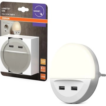 Osram - Lampă de veghe LED pentru priză cu senzor LUNETTA 2xUSB LED/13W/230V