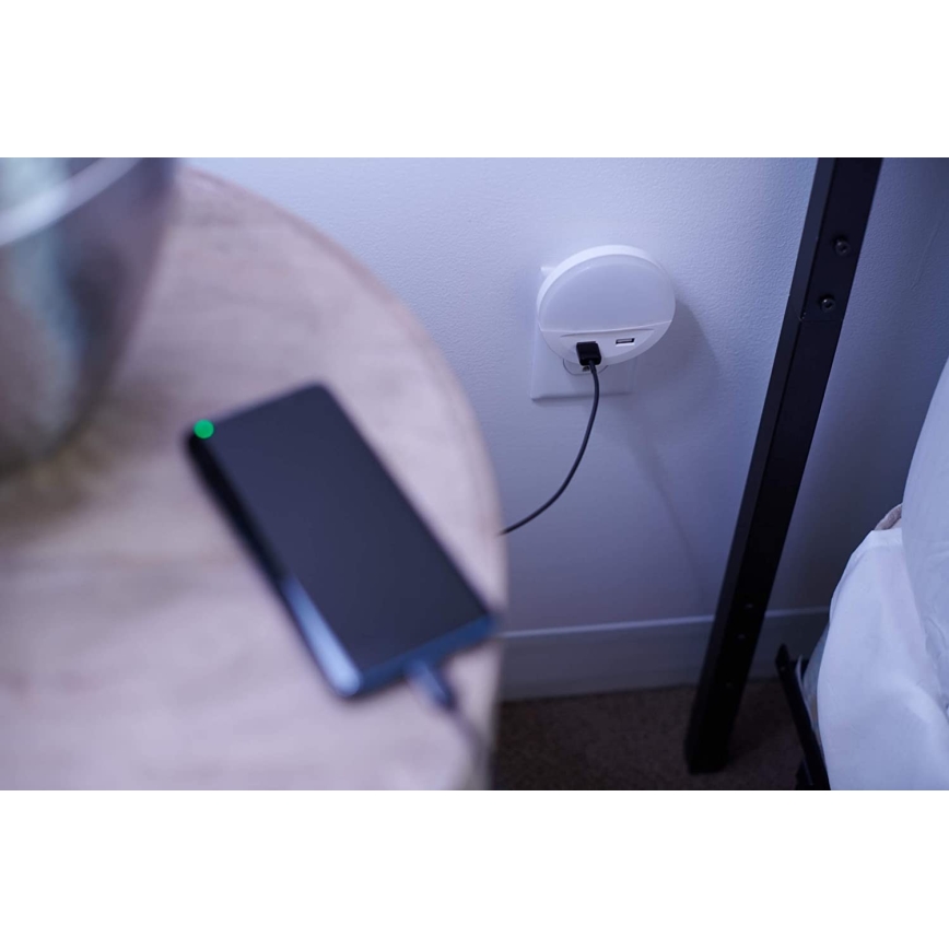 Osram - Lampă de veghe LED pentru priză cu senzor LUNETTA 2xUSB LED/13W/230V