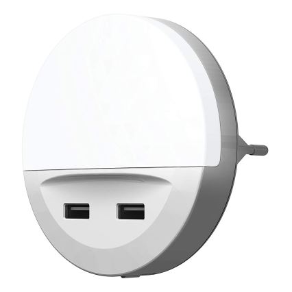 Osram - Lampă de veghe LED pentru priză cu senzor LUNETTA 2xUSB LED/13W/230V