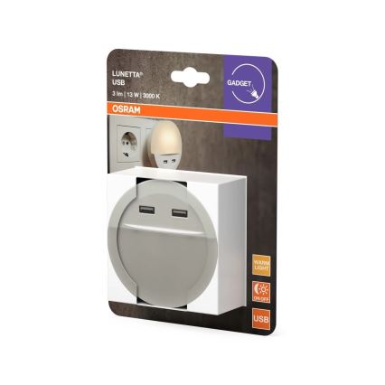 Osram - Lampă de veghe LED pentru priză cu senzor LUNETTA 2xUSB LED/13W/230V