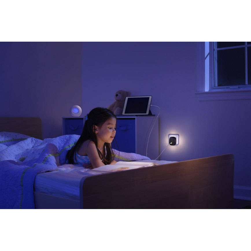 Osram - Lampă de veghe LED pentru priză cu senzor și USB LUNETTA LED/12,5W/230V, neagră