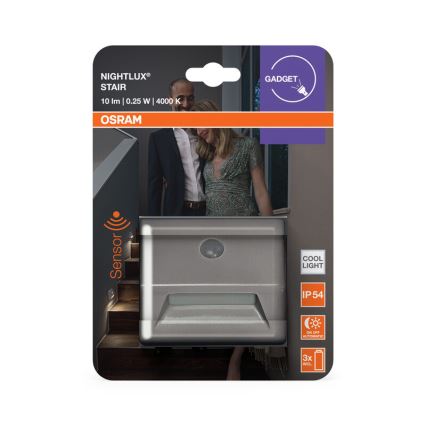 Osram - Aplica LED pentru scări cu senzor NIGHTLUX LED/0,25W/3xAAA IP54 argintie
