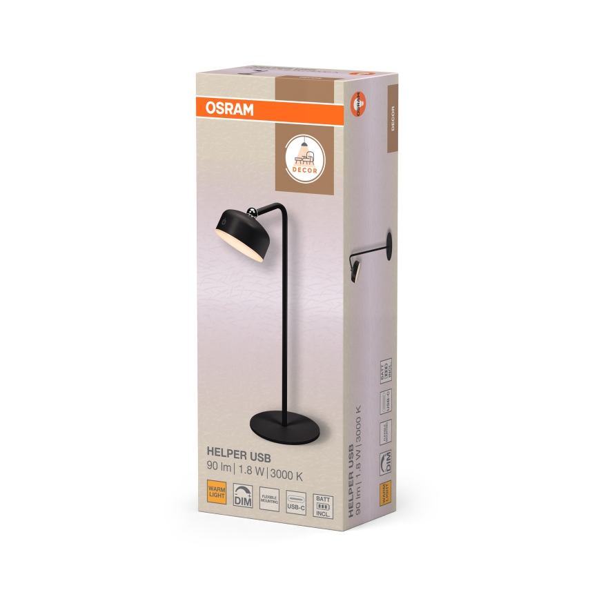 Osram - Lampă LED reîncărcabilă de birou, reglabilă 3‑în‑1 DECOR HELPER LED/1,8W/5V negru