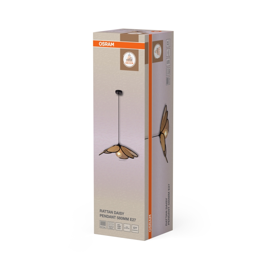 Osram - Lampă suspendată cu cablu DECOR RATTAN 1xE27/15W/230V Ø 58 cm bej/negru