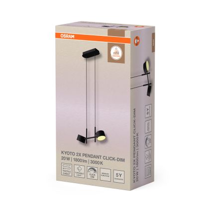 Osram - Lustră LED dimabilă suspendată pe cablu DECOR KYOTO, 2 x 10W, 230V, CRI 90, neagră