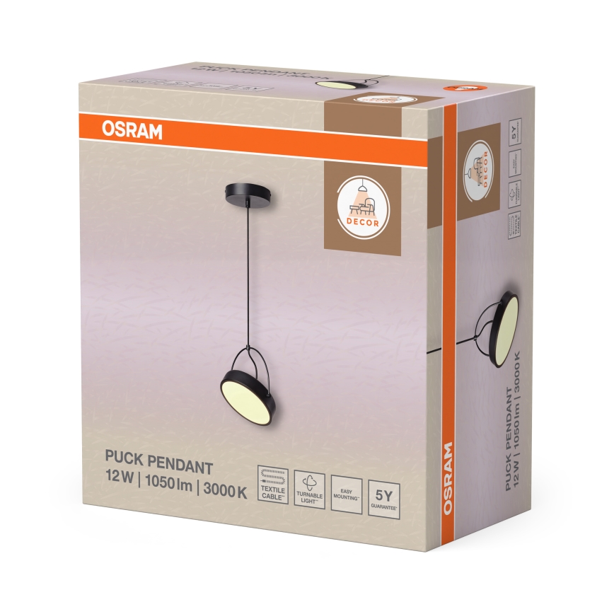 Osram - Lampă suspendată LED pe cablu DECOR PUCK LED/12W/230V CRI 90 neagră