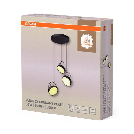 Osram - Lampă suspendată pe cablu LED DECOR PUCK 3xLED/12W/230V CRI 90 negru