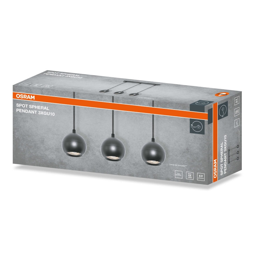 Osram - Lampă suspendată pe cablu SPOT SPHERAL 3xGU10/6W/230V neagră