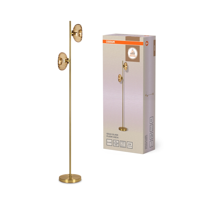 Osram - Lampadar GOLD GLASS 2xE14/12W/230V auriu/bej fumuriu