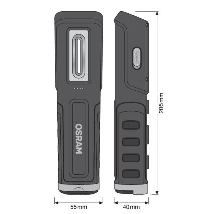 OSRAM - Lanternă LED reîncărcabilă, cu reglaj al luminozității LEDINSPECT WIRE-FREE PRO 600, LED/5W/3,7V, IP54, 2600 mAh