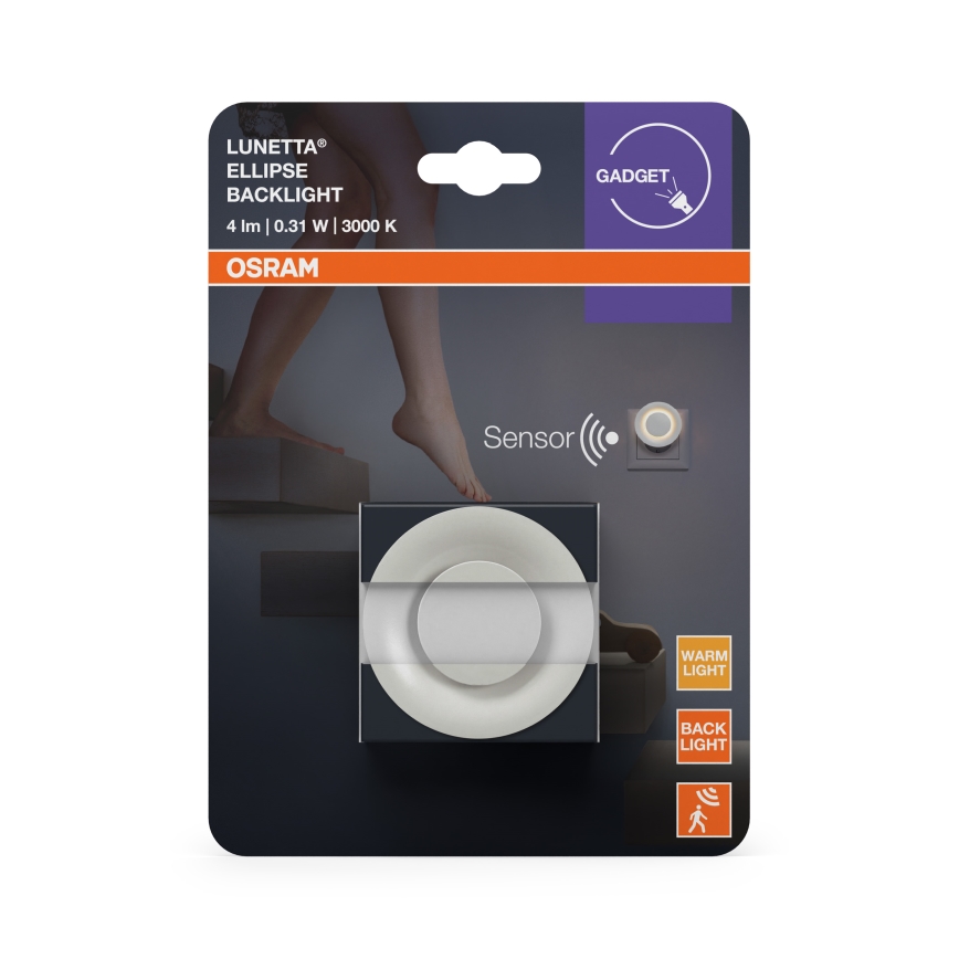 Osram - Lampă de veghe LED LUNETTA cu senzor de mișcare și de crepuscul, LED/0,31W/230V, albă