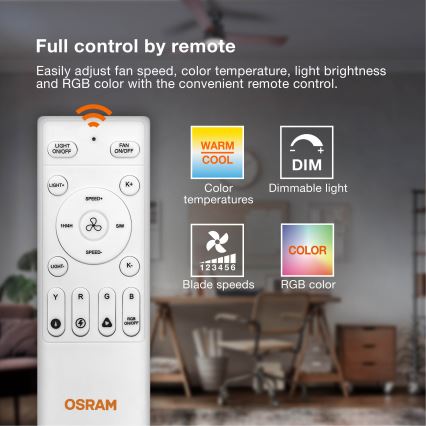 Osram - Plafonieră LED RGB reglabilă cu ventilator CIERZO LED/35W/230V 3000-6500K + telecomandă