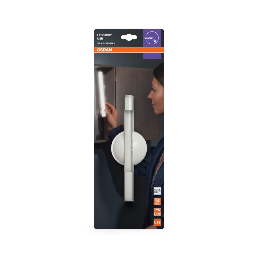 Osram - LEDSTIXX: lampă de veghe LED reîncărcabilă dimmabilă, LED/2W/5V, CRI 90, IP44, albă