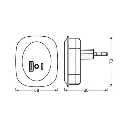 Osram - Lampă de veghe LED pentru priză cu senzor și USB LUNETTA LED/12,5W/230V alb