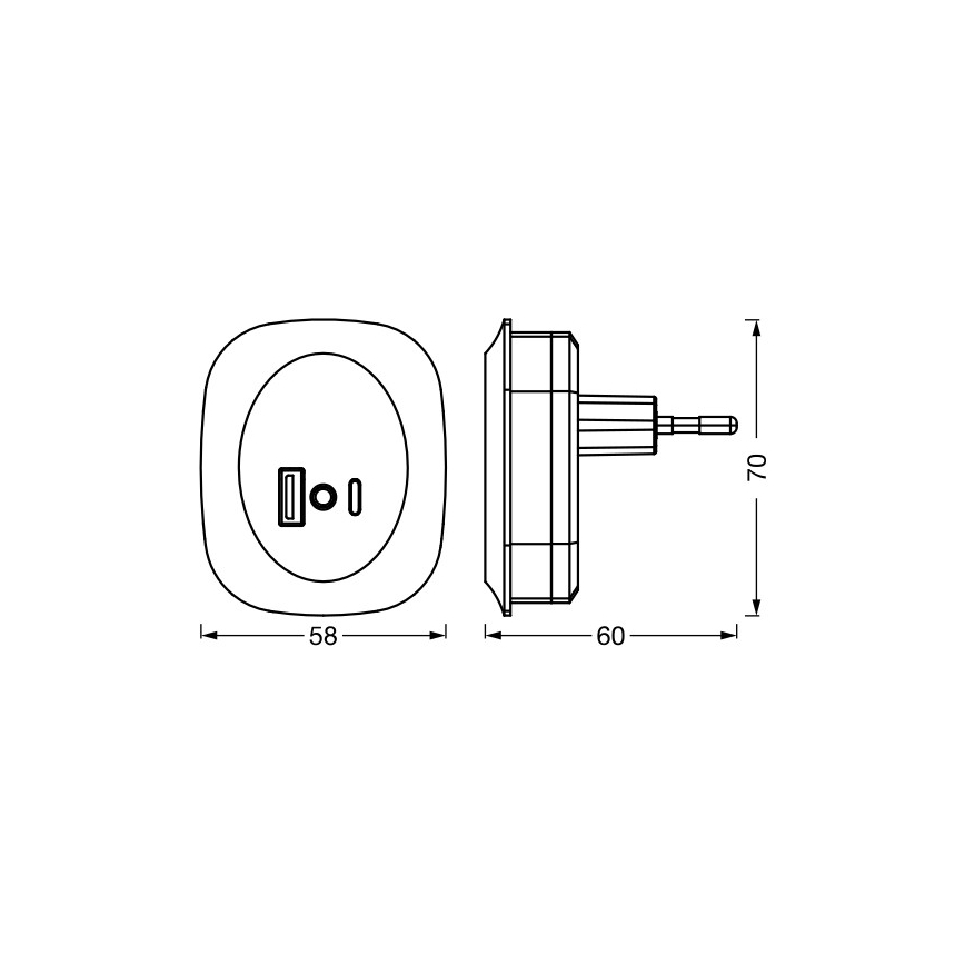Osram - Lampă de veghe LED pentru priză cu senzor și USB LUNETTA LED/12,5W/230V alb