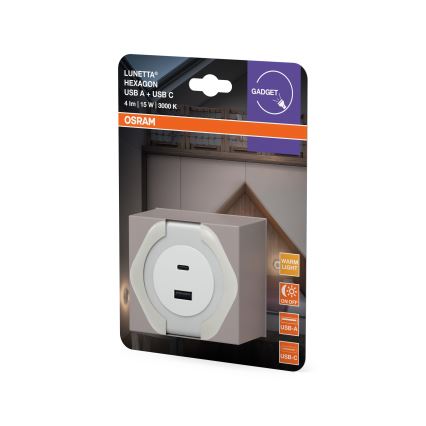 Osram - Lumină de veghe LED pentru priză cu USB LUNETTA LED/15W/230V albă