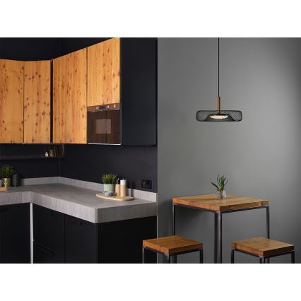 Osram - Lustră LED suspendată pe cablu DECOR MESH LED/18,5W/230V Ø 40 cm negru/lemn de cauciuc