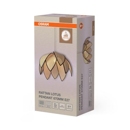Osram - Lustră suspendată pe cablu DECOR RATTAN 1x E27/15W/230V Ø 67 cm bej/negru