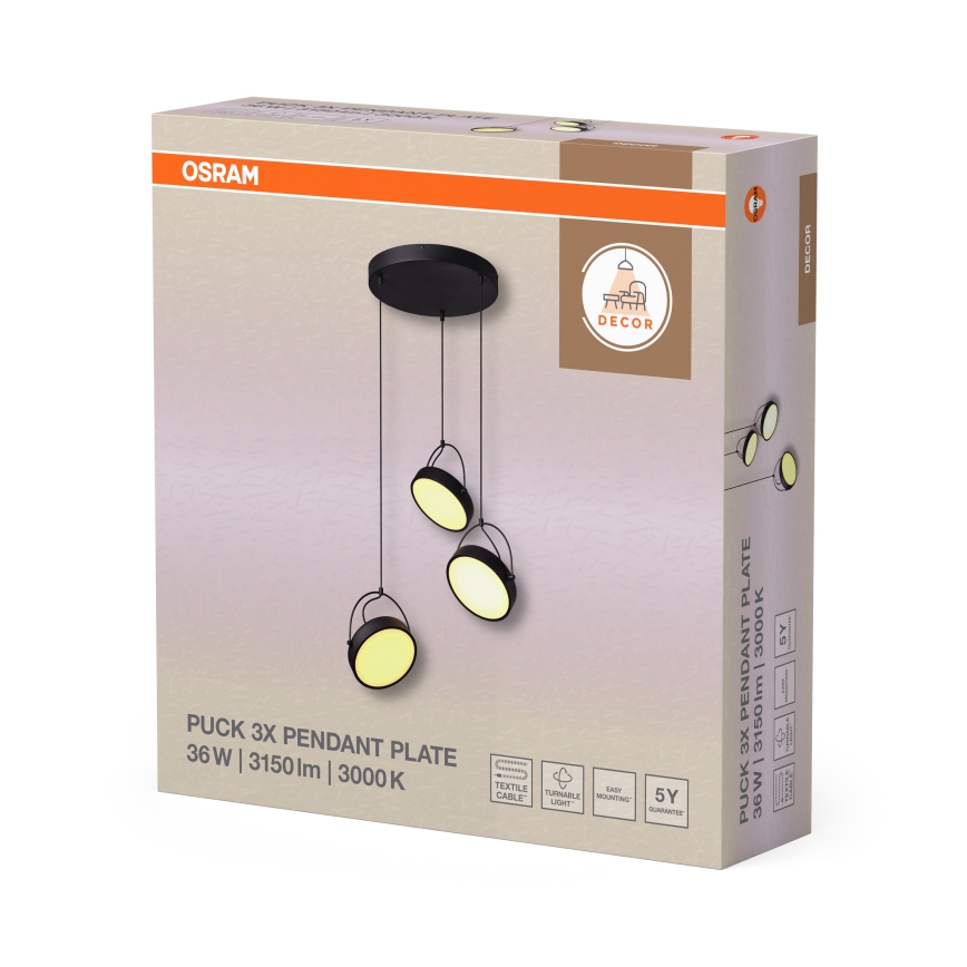 Osram - Pendul LED pe cablu DECOR PUCK 3xLED/12W/230V negru